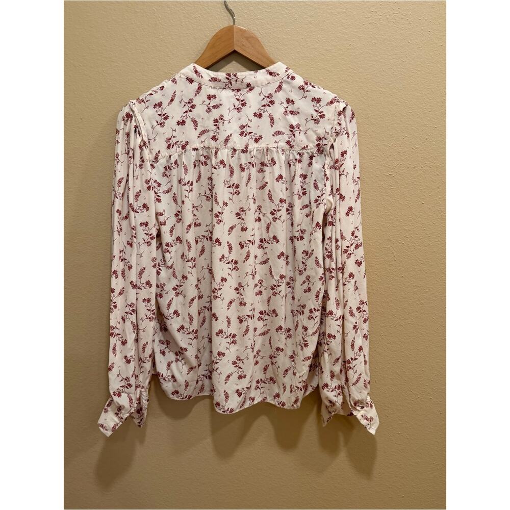 Frame Silk Blend Cream Blouse with Rust Floral Print Oversized Small - Picture 7 of 16